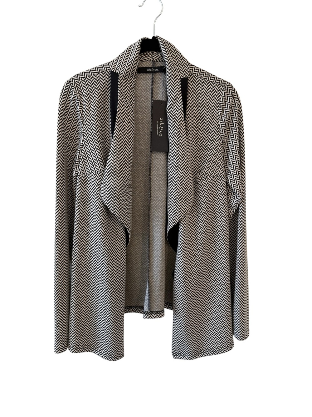 Ark & Co Black and White Chevron Open Front Blazer Waterfall Blazer Size Small